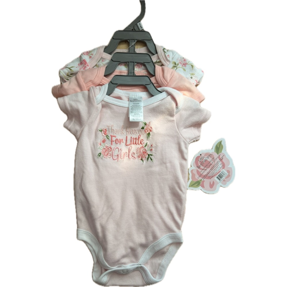 Little Beginnings Baby Girls 3 Piece Set Bodysuits Pink Floral 3-6M